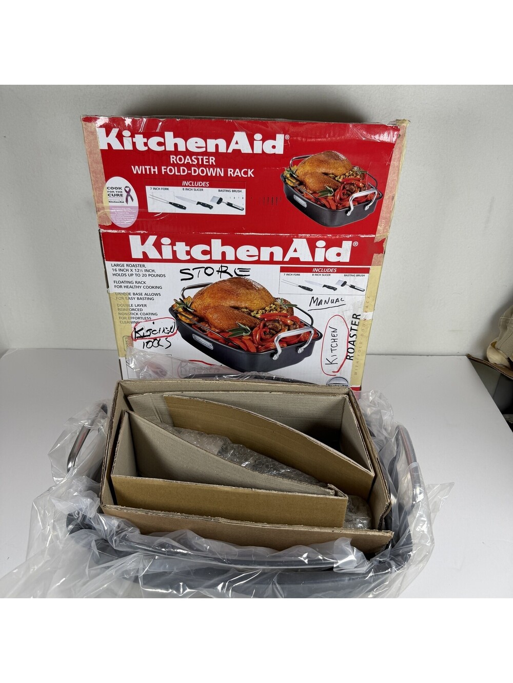 KitchenAid Large Roaster 16x12.5 with Fold-Down Rack & Carving Set - open box